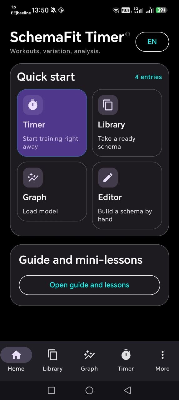 SchemaFit Timer home screen